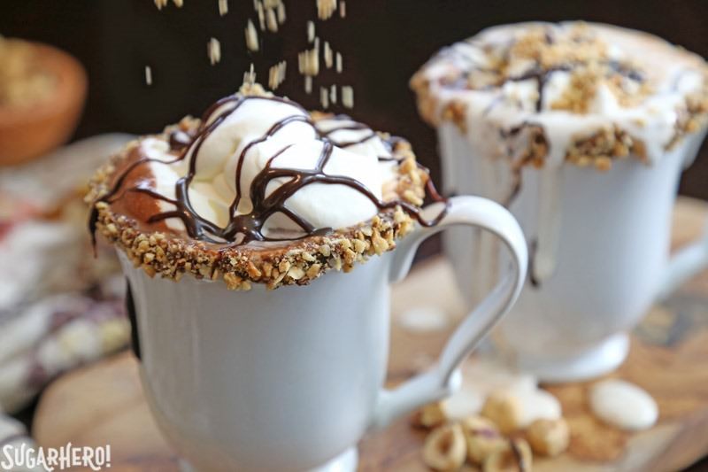 Nutella Hot Chocolate – a rich, indulgent sipping chocolate with Nutella mixed right in! | From SugarHero.com