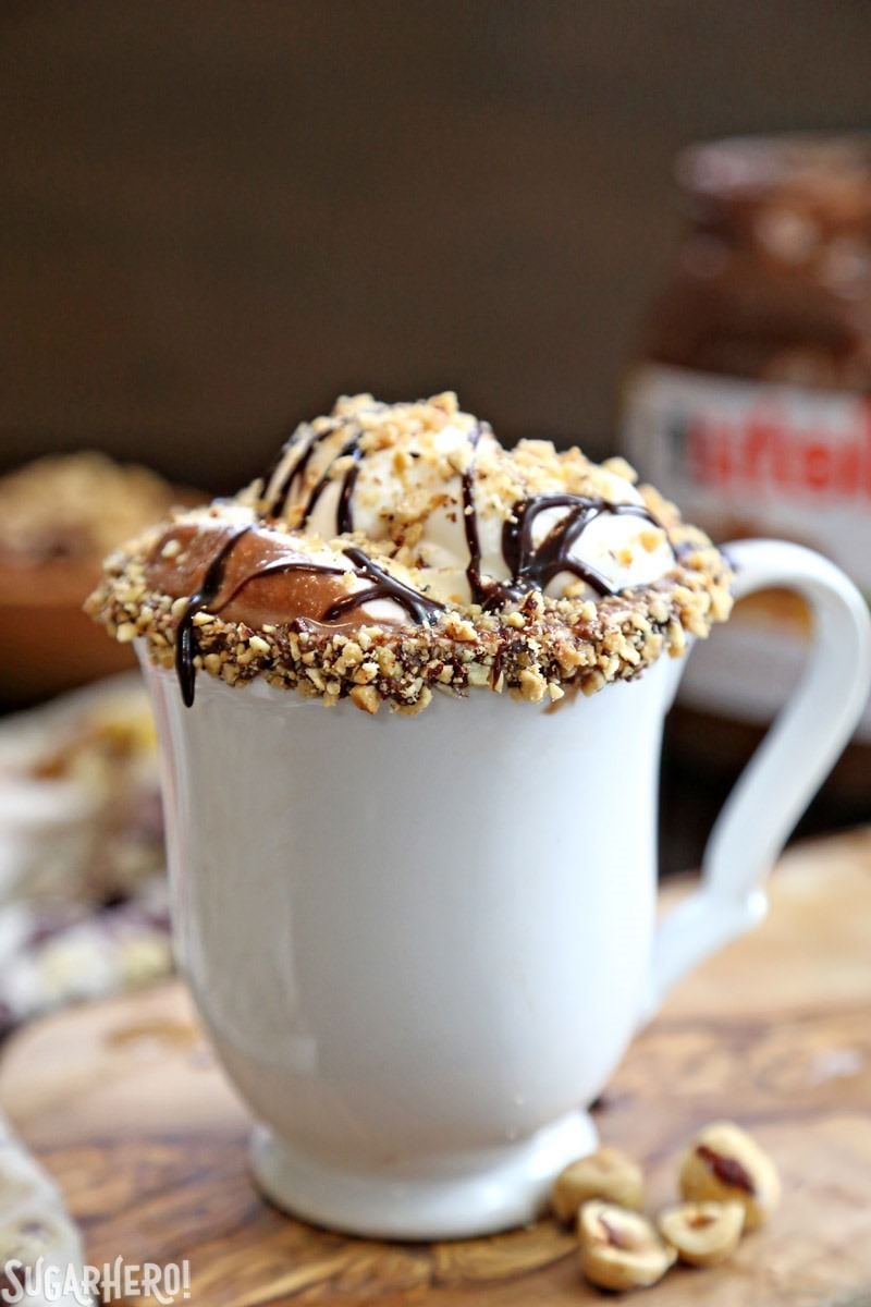 Nutella Hot Chocolate – a rich, indulgent sipping chocolate with Nutella mixed right in! | From SugarHero.com