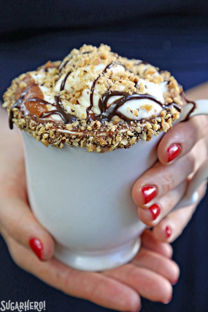 Nutella Hot Chocolate – a rich, indulgent sipping chocolate with Nutella mixed right in! | From SugarHero.com