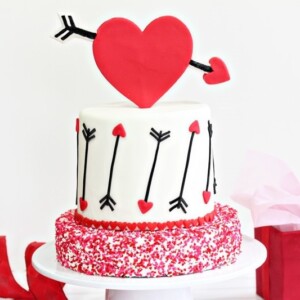 Pink and Red Velvet Valentine's Day Cake | From SugarHero.com