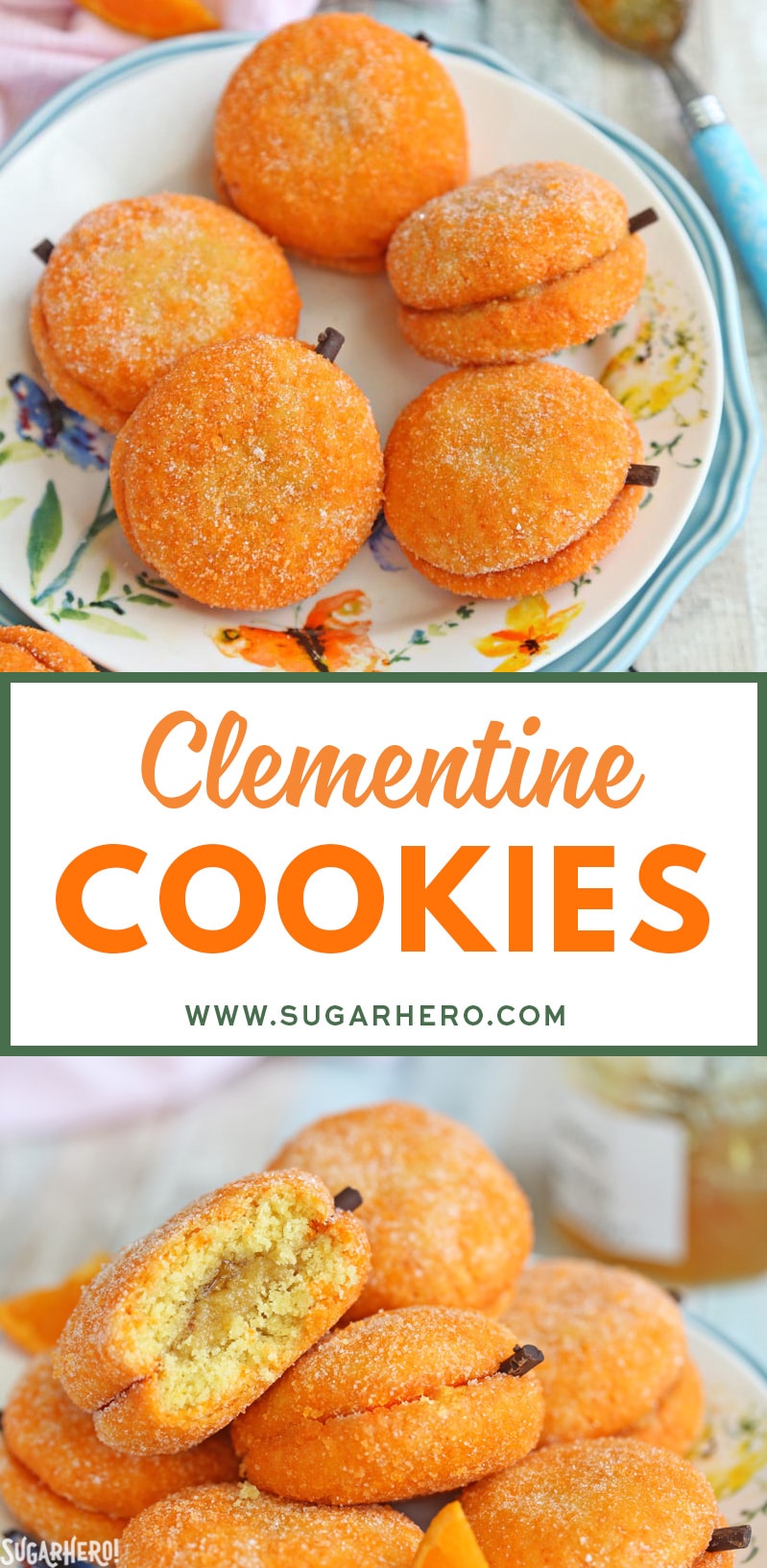 2 photo collage of Clementine Cookies with text overlay for Pinterest.