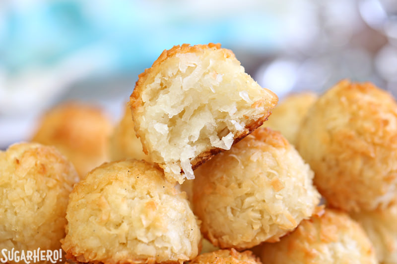 Coconut Macaroons - gluten-free coconut cookies made with just a handful of ingredients! Crispy on the outside, soft and chewy on the inside. | From SugarHero.com