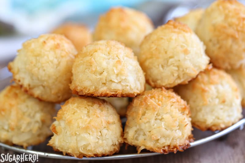 Coconut Macaroons - gluten-free coconut cookies that are golden and crispy on the outside, soft and chewy on the inside. | From SugarHero.com