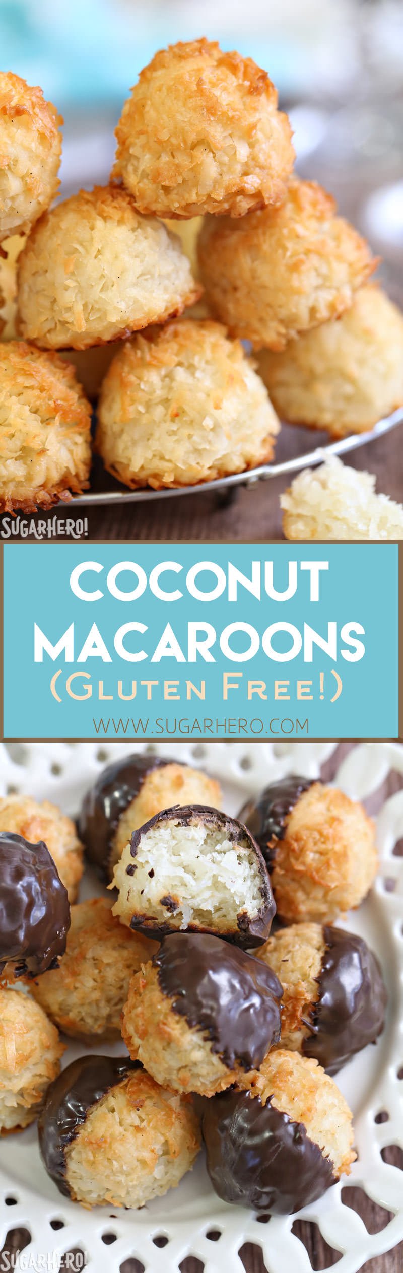 Coconut Macaroons - gluten-free coconut cookies made with just a handful of ingredients! Crispy on the outside, soft and chewy on the inside. | From SugarHero.com