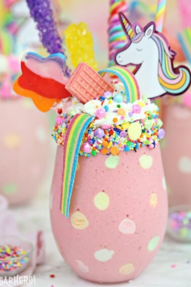 Close up of a Unicorn Milkshake.