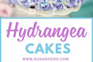 Picture of Hydrangea Cakes with text overlay for Pinterest.