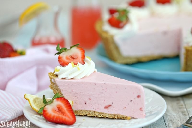 Strawberry Lemonade Ice Cream Pie - an easy and refreshing ice cream pie in a graham cracker crust! | From SugarHero.com Strawberry Lemonade Ice Cream Pie - an easy and refreshing ice cream pie in a graham cracker crust! | From SugarHero.com