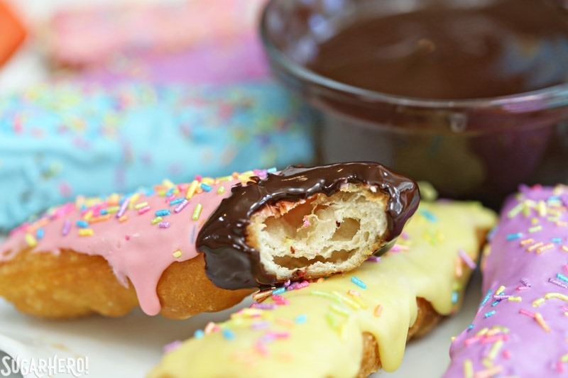 Doughnut Dippers - super easy homemade doughnuts with warm mocha sauce! | From SugarHero.com