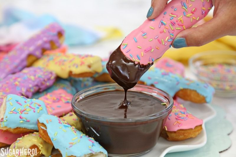 Doughnut Dippers - super easy homemade doughnuts with warm mocha sauce! | From SugarHero.com