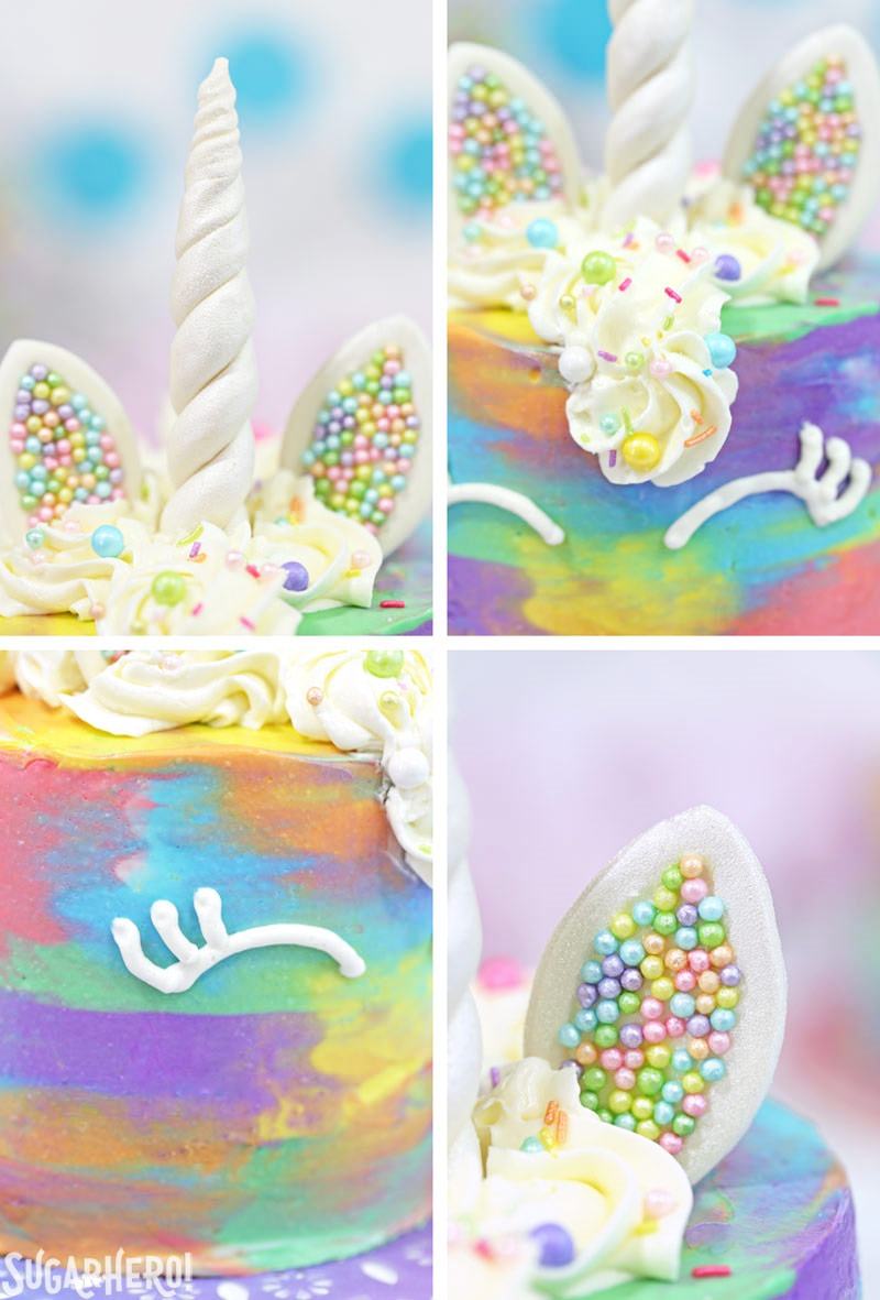 Unicorn Cakes - colorful miniature unicorn cakes from SugarHero.com