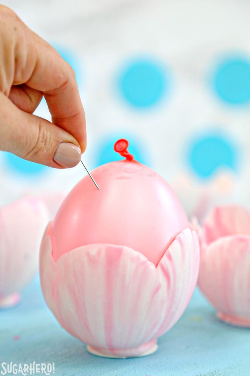 Swirled pink and white chocolate tulip bowls | From SugarHero.com