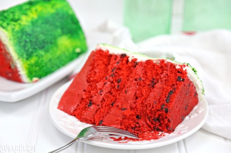 Watermelon Layer Cake - a fun cake that looks AND tastes like a watermelon! | From SugarHero.com
