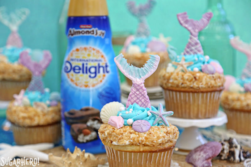 Mermaid Cupcakes - gorgeous under-the-sea cupcakes with International Delight coffee creamer | From SugarHero.com
