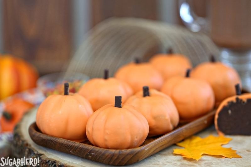 Pumpkin Spice Hot Chocolate Truffles - pumpkin spice chocolate truffles that turn into hot chocolate when you add them to milk! | From SugarHero.com Pumpkin Spice Hot Chocolate Truffles - tray of pumpkin spice chocolate truffles | From SugarHero.com