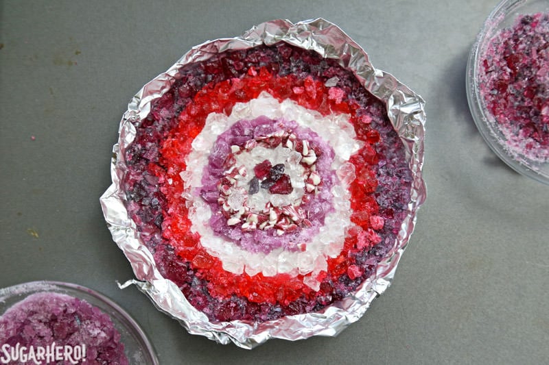 Crushed candy used to make candy agate slices that go on top of an Agate Cake | From SugarHero.com