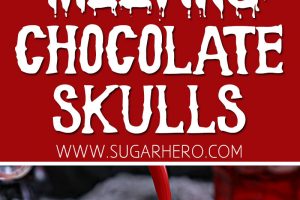 3 photo collage of Melting Chocolate Skulls with text overlay for Pinterest.