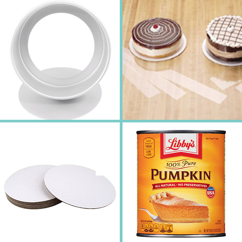 Pumpkin Chocolate Mousse Cake supplies - A collage showing some of the baking tools used. | From SugarHero.com
