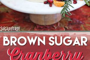 2 photo collage of Brown Sugar Cranberry Cake with text overlay for Pinterest.