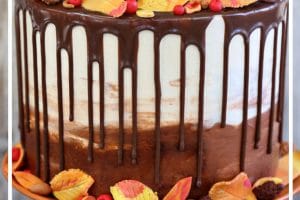 Photo of Festive Fall Layer Cake with text overlay for Pinterest.