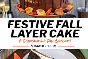 2 Photo collage of Festive Fall Layer Cake with text overlay for Pinterest.