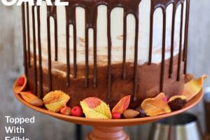 Photo of Festive Fall Layer Cake with text overlay for Pinterest.