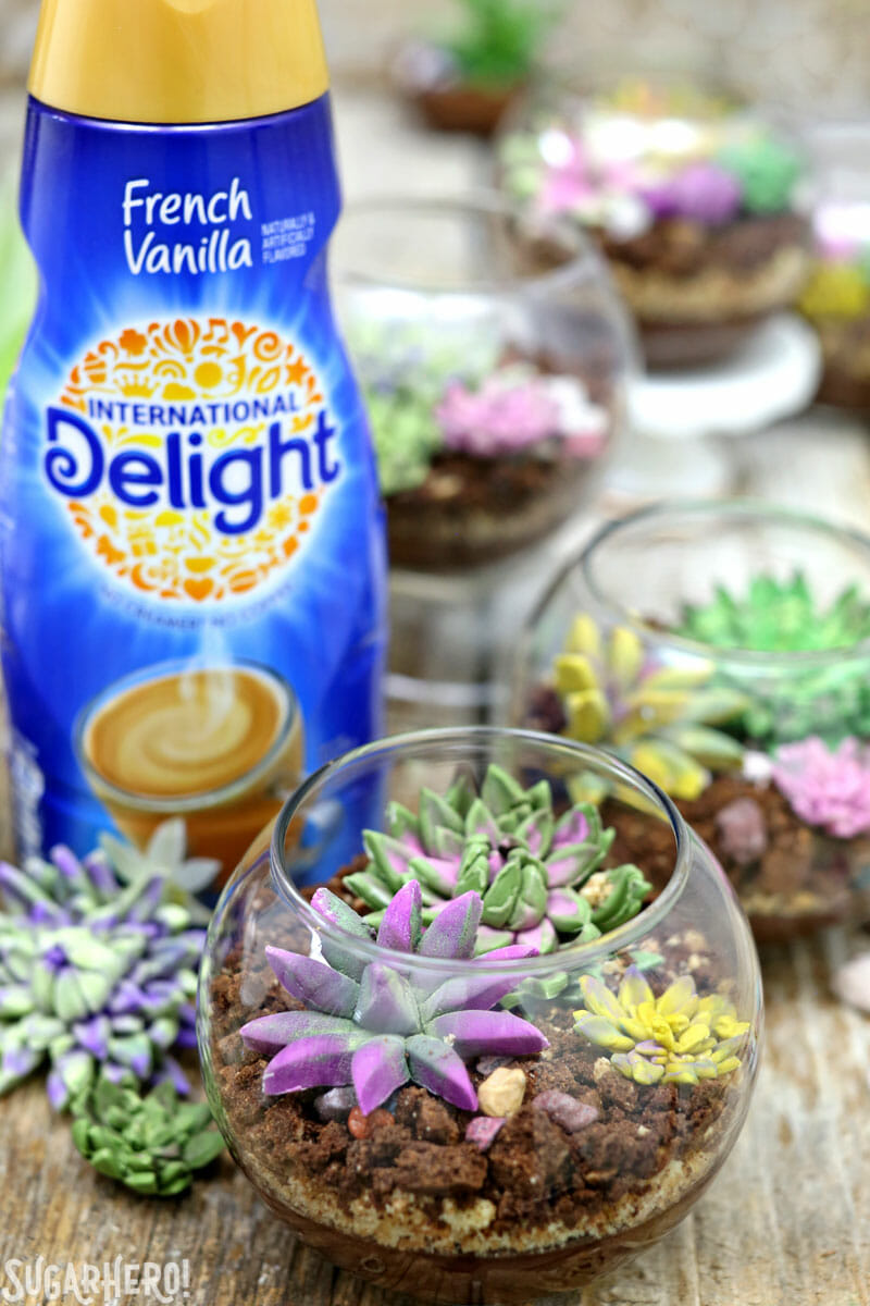 Edible Terrariums - group of edible terrariums with International Delight bottle behind | From SugarHero.com
