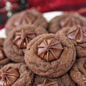 Soft Chocolate Gingerbread Cookies with melty milk chocolate stars in the center.