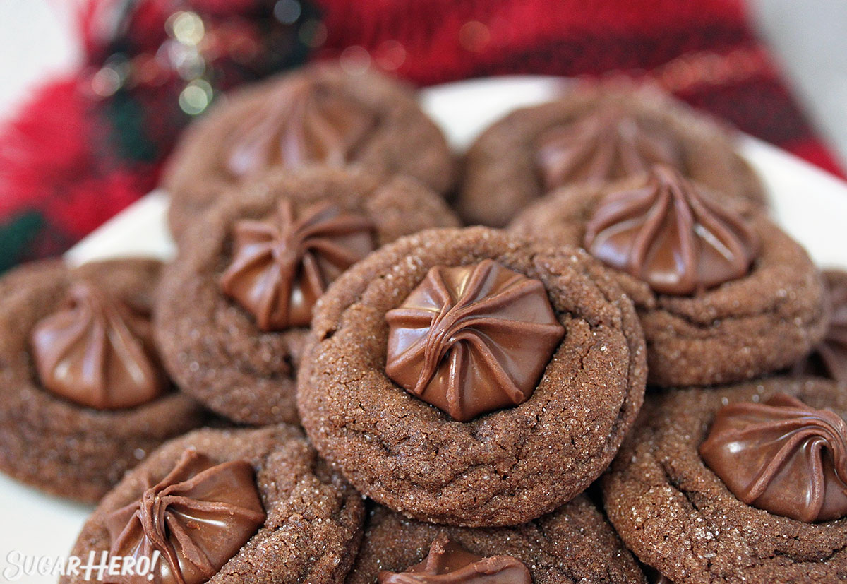 Soft Chocolate Gingerbread Cookies - close-up of cookies | From SugarHero.com