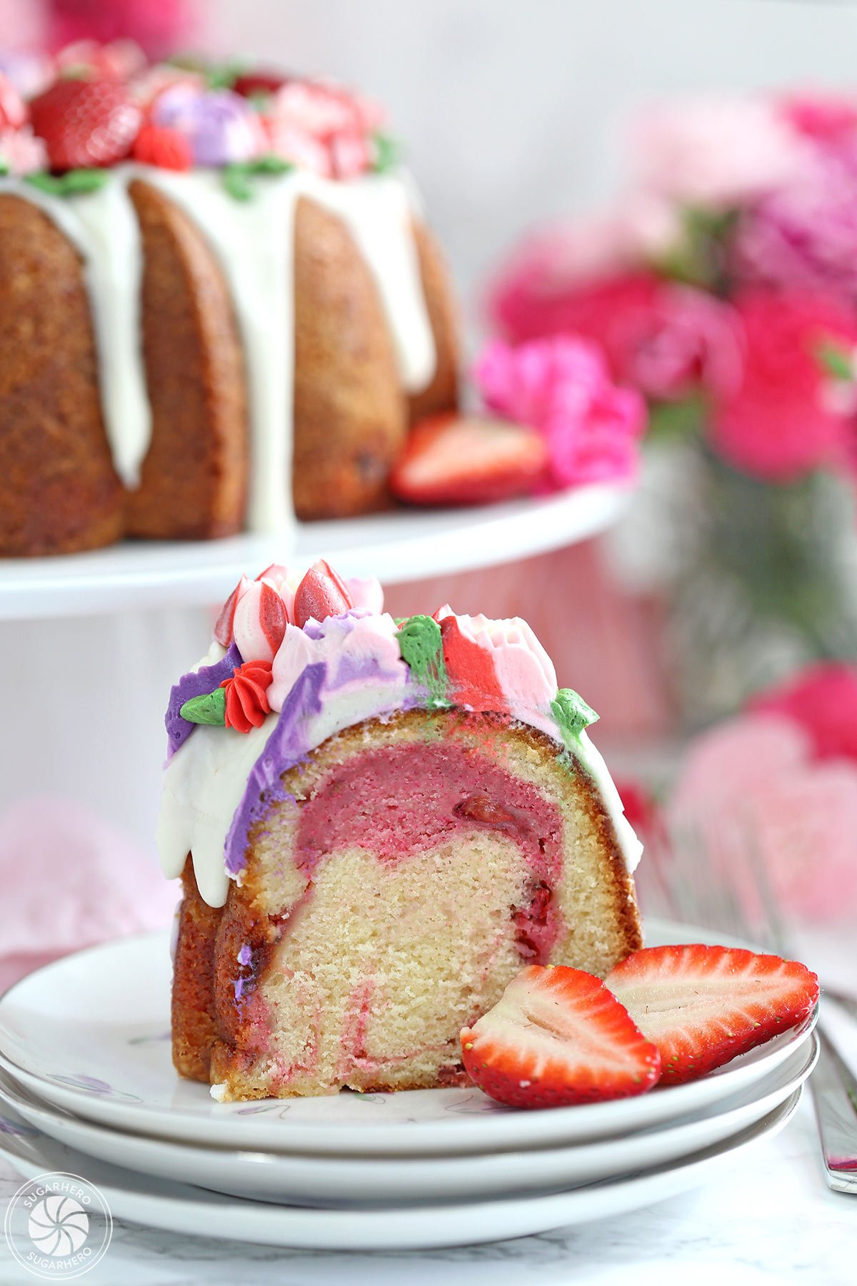 Strawberry Swirl Bundt Cake - SugarHero