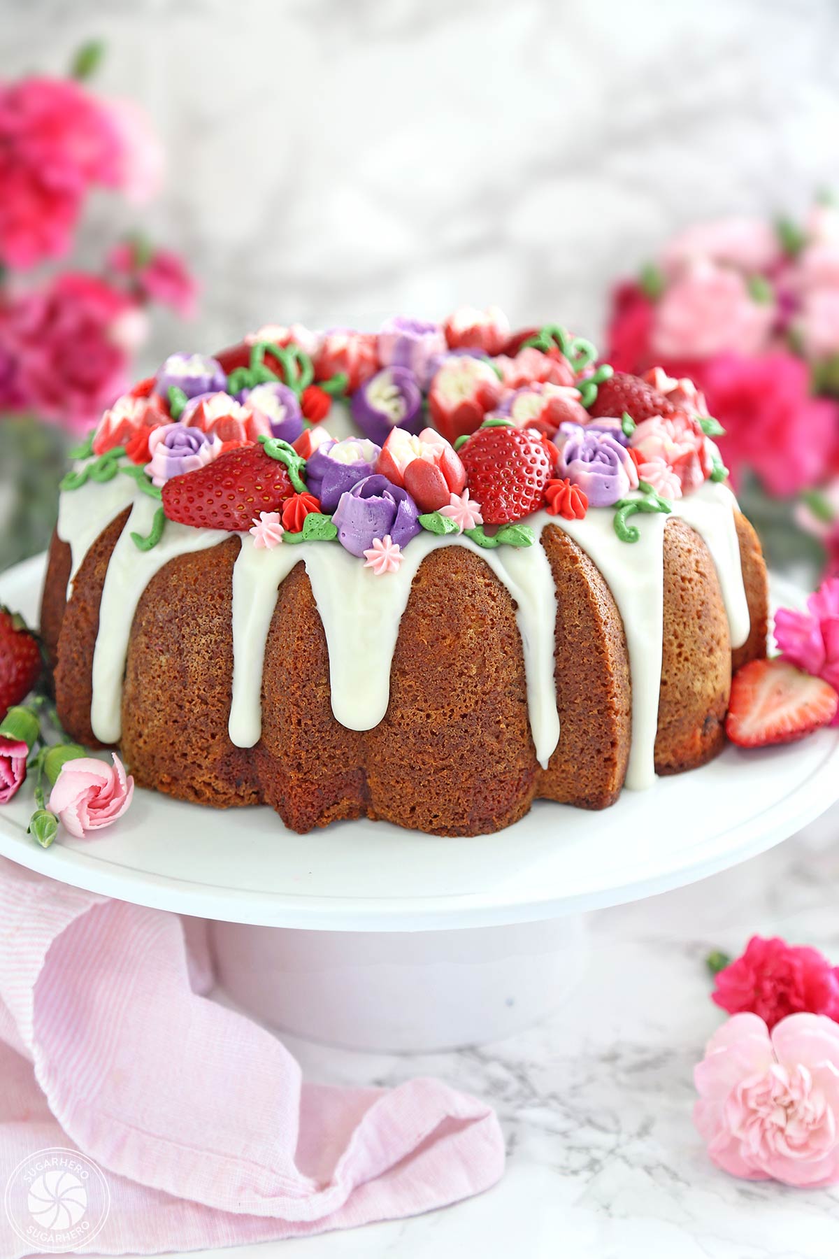 Strawberry Swirl Bundt Cake - SugarHero