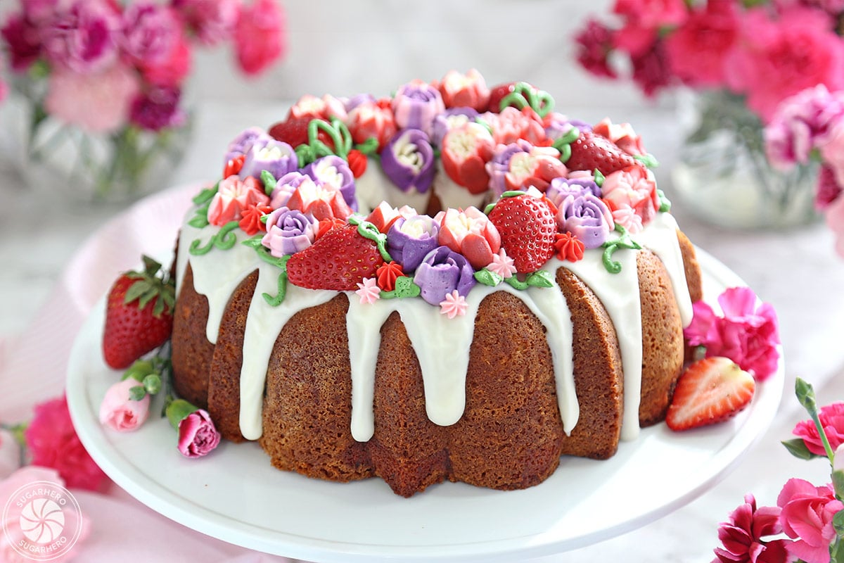 Strawberry Swirl Bundt Cake | From SugarHero.com