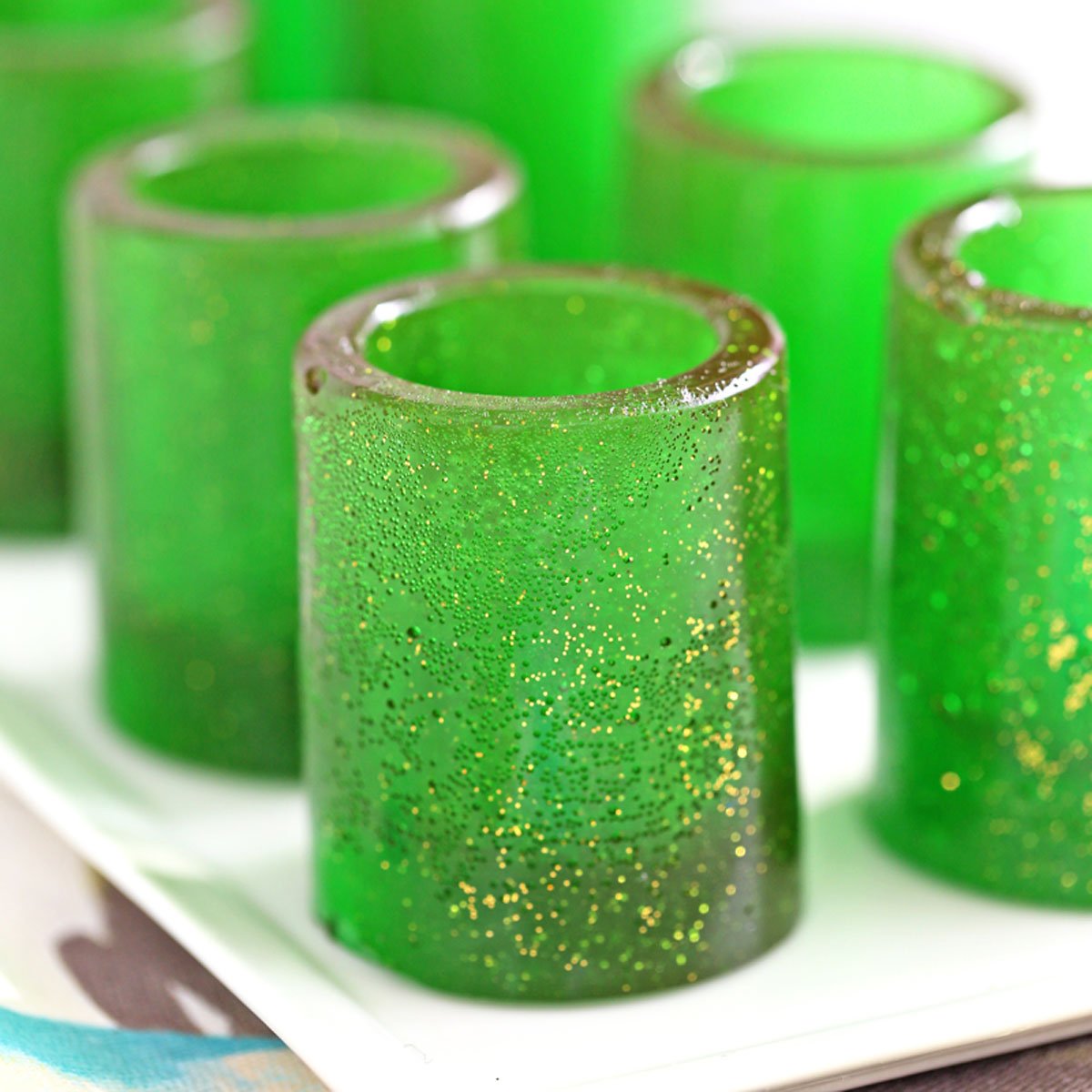 DIY Candy Shot Glasses on a white rectangular tray.