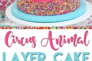 2 photo collage of Circus Animal Layer Cake with text overlay for Pinterest.