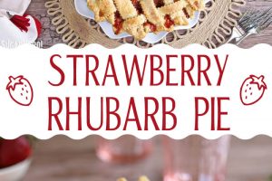 2 photo collage of Strawberry Rhubarb Pie with text overlay for Pinterest.