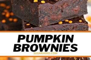3 photo collage of 2-Ingredient Pumpkin Brownies with text overlay for Pinterest.