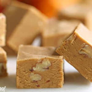 Close-up of pumpkin fudge with toasted pecans