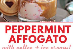 2 photo collage of Peppermint Affogato with text overlay for Pinterest.