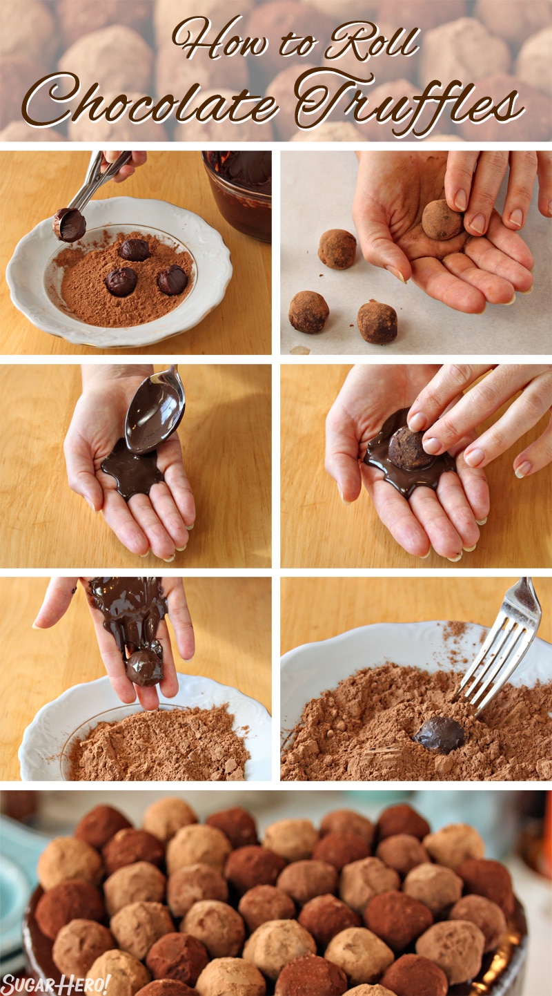 Truffle-Topped Heart Cake - A step by step of how to roll the chocolate truffles. | From SugarHero.com 