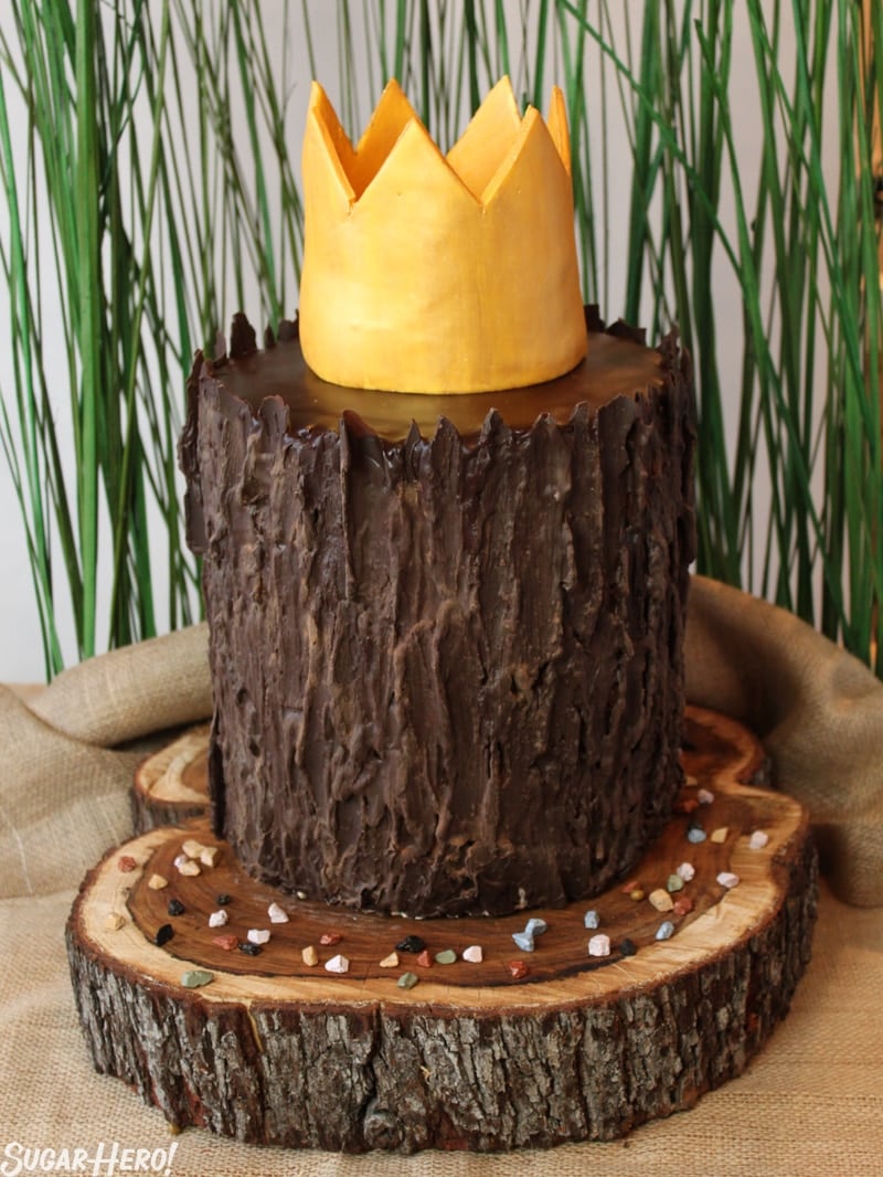 Where the Wild Things Are Birthday Cake - Photo of layer cake with a fondant crown on top.| From SugarHero.com 