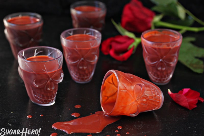This Red Velvet Hot Chocolate - A shot of the hot chocolate spilled out looking like blood. | From SugarHero.com