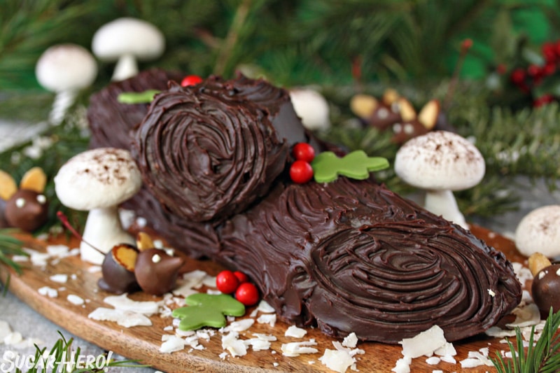 Peanut Butter Cup Yule Log - Straight shot of the peanut butter cup yule log.  | From SugarHero.com