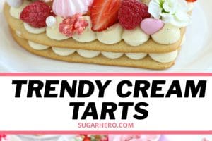 Pinterest collage showing trendy cream tarts with text overlay.