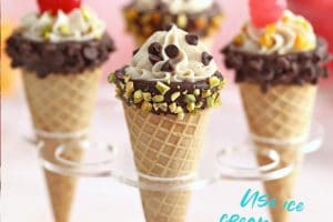 Pinterest collage showing cannoli cones with text overlay.
