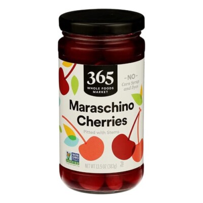 glass jar of maraschino cherries