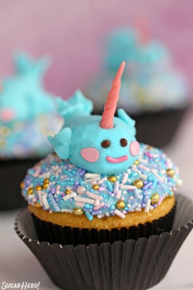 Sprinkle cupcakes with a buttercream narwhal on top