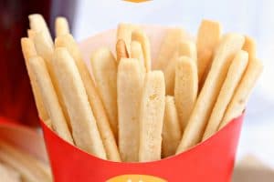 Photo of Sugar Cookie French Fries with text overlay for Pinterest.