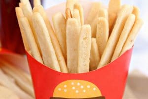 Photo of Sugar Cookie French Fries with text overlay for Pinterest.