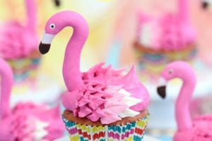 Flamingo Cupcake picture with text label for Pinterest