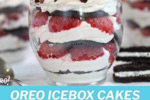 Mini Oreo Icebox Cake picture with explanatory text overlay for Pinterest