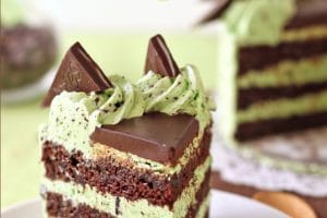 Mint Chocolate Chip Layer Cake picture with text overlay for Pinterest